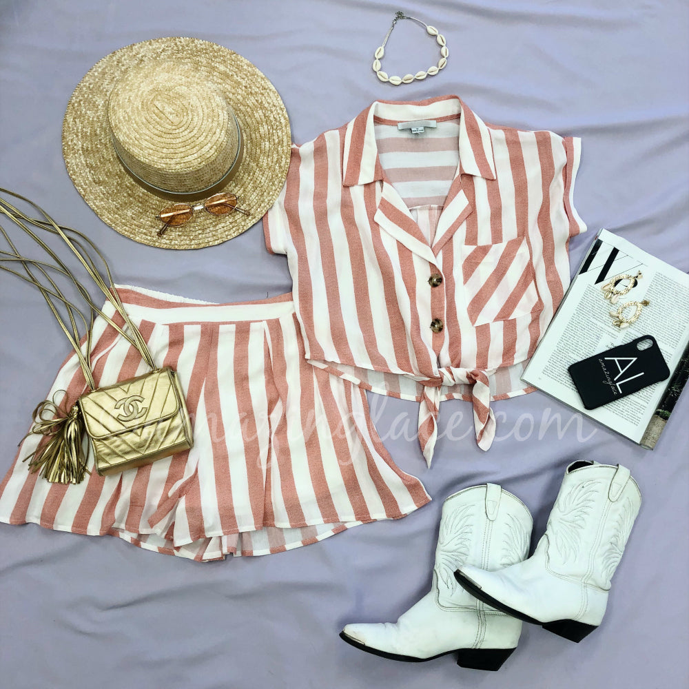 PINK STRIPE SET AND WESTERN BOOTS OUTFIT