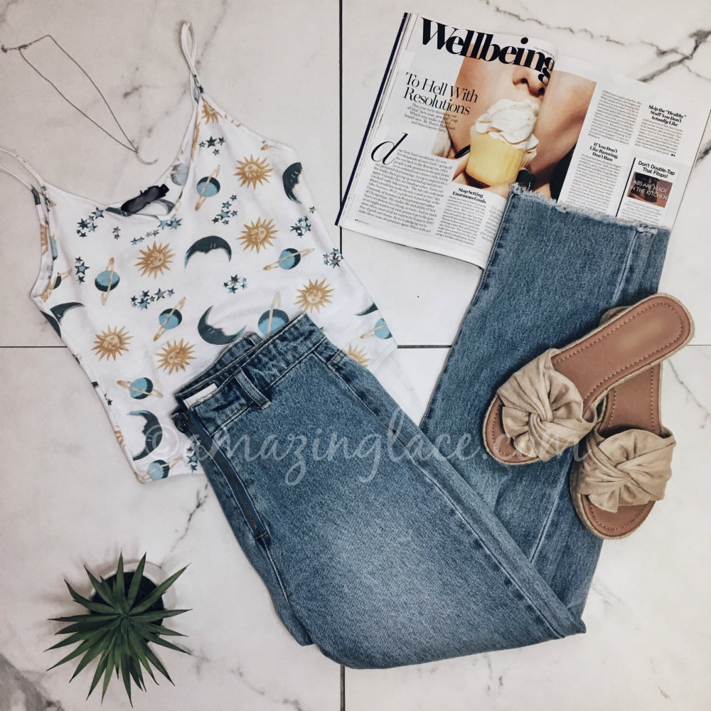 STAR AND MOON BODYSUIT AND DENIM OUTFIT