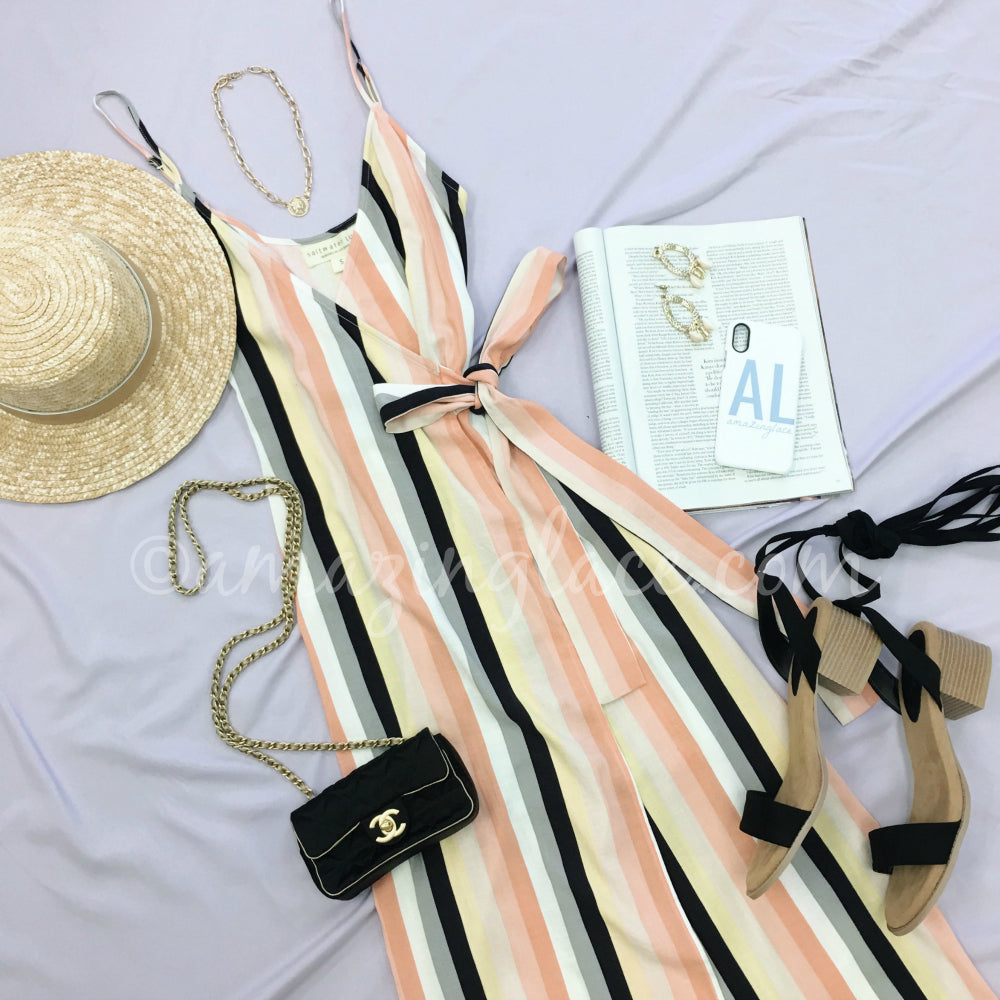 SALT WATER LUXE STRIPE DRESS AND LACE UP HEELS OUTFIT