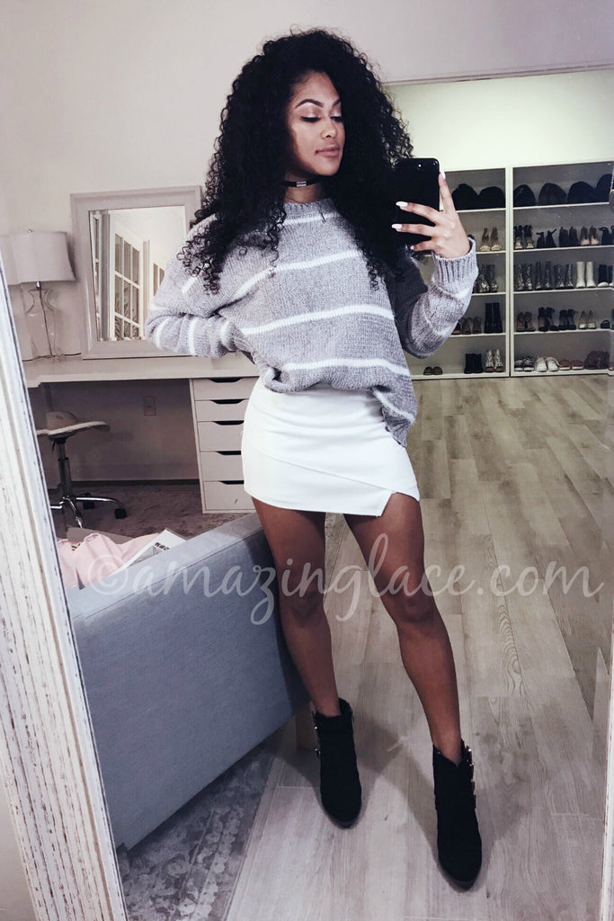 STRIPED CHENILLE SWEATER AND WHITE SKORT OUTFIT