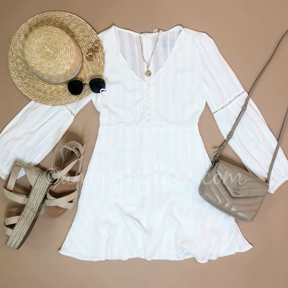 WHITE BUTTON UP DRESS AND ESPADRILLES OUTFIT