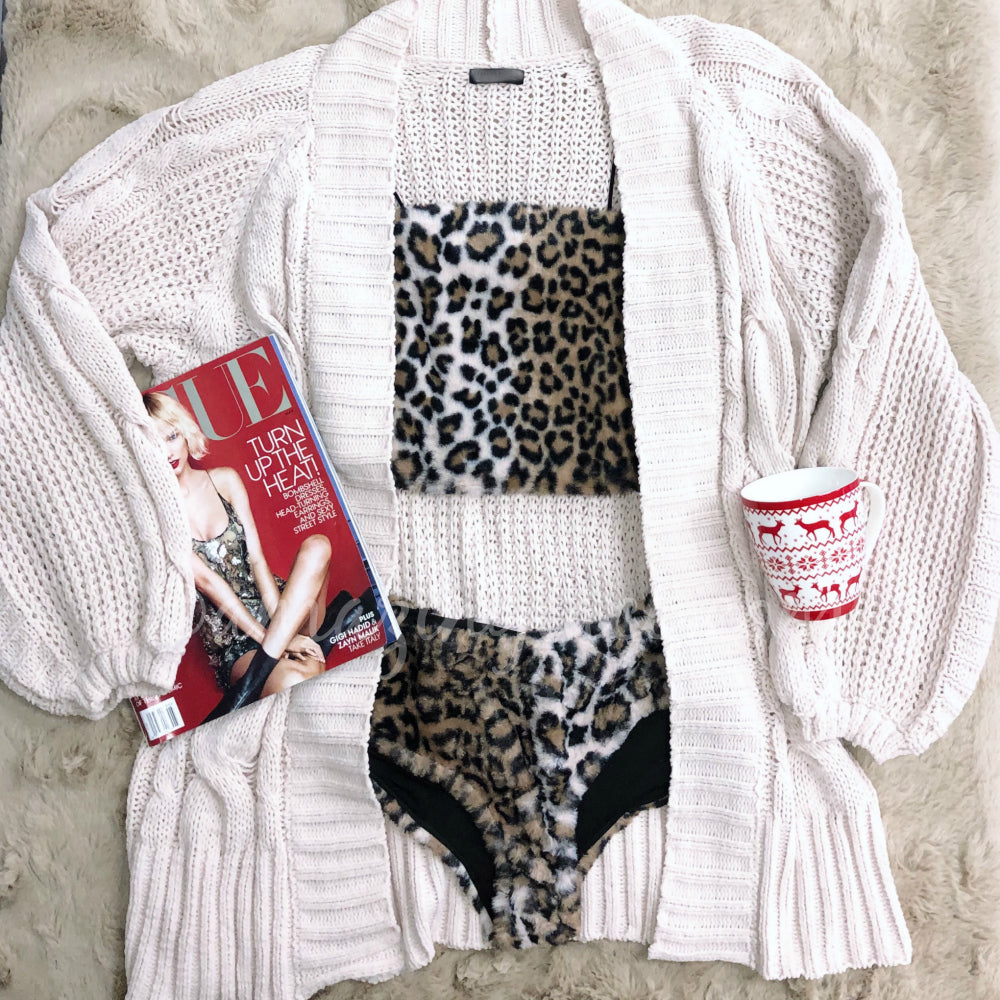 OATMEAL CARDIGAN AND LEOPARD PAJAMA SET OUTFIT