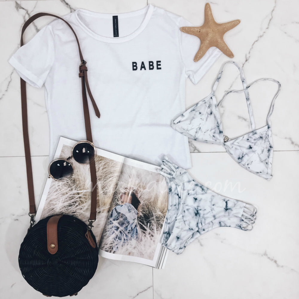 BABE SHIRT AND TIE DYE BIKINI OUTFIT