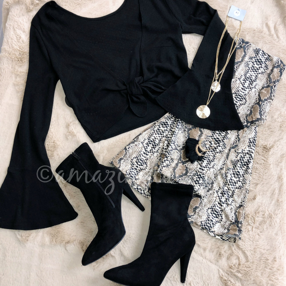 BLACK AMUSE SOCIETY TOP AND SNAKE BELL BOTTOMS OUTFIT