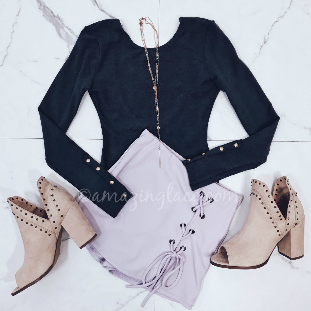 BODYSUIT AND LAVENDER SKORT OUTFIT