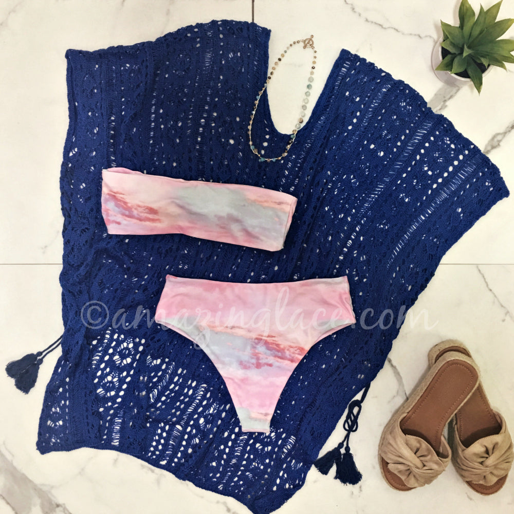 BLUE COVER UP AND BIKINI OUTFIT