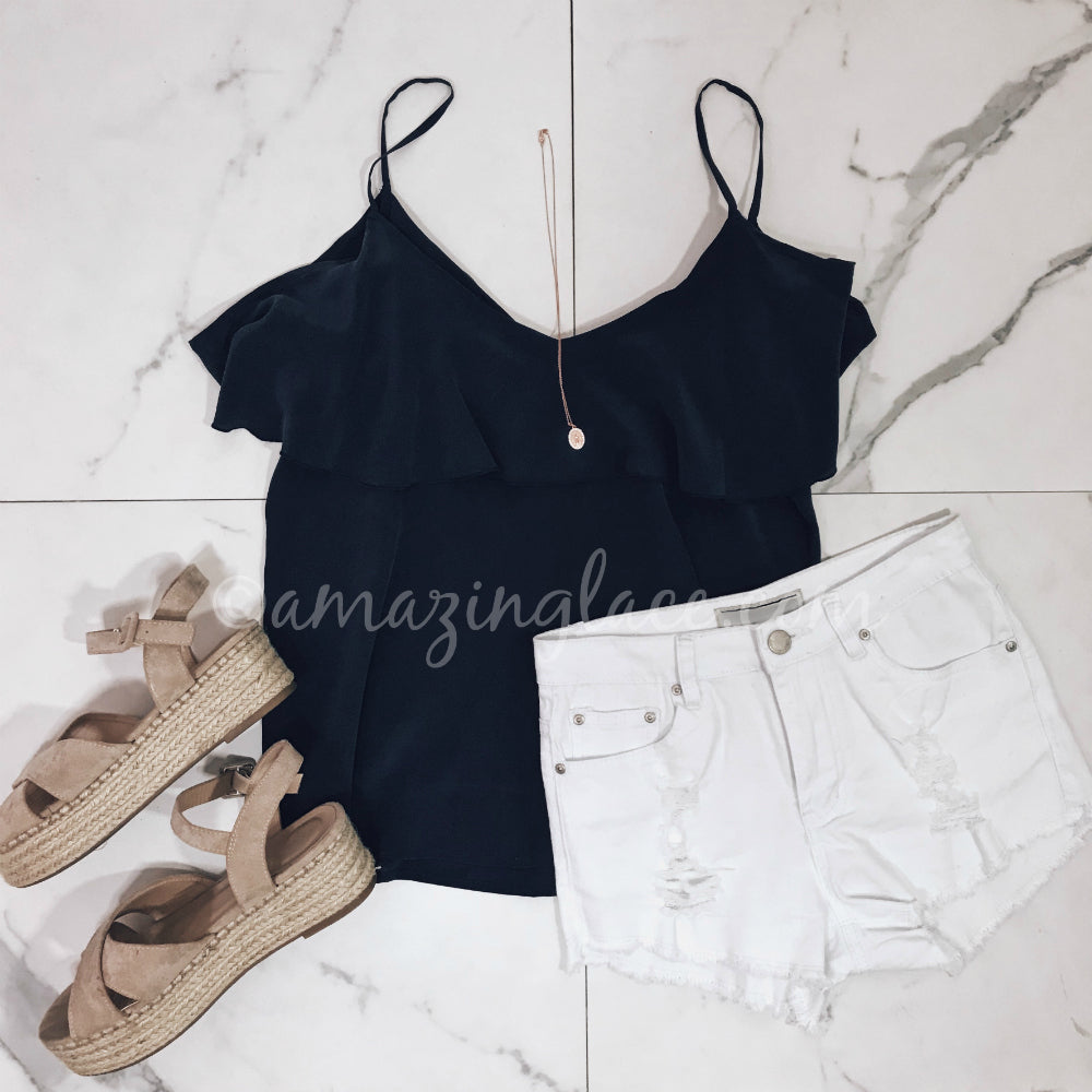 BLUE CHASER TOP AND WHITE SHORTS OUTFIT