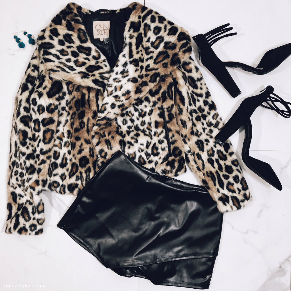 CHEETAH PRINT CHASER BRAND COAT AND SKORT OUTFIT