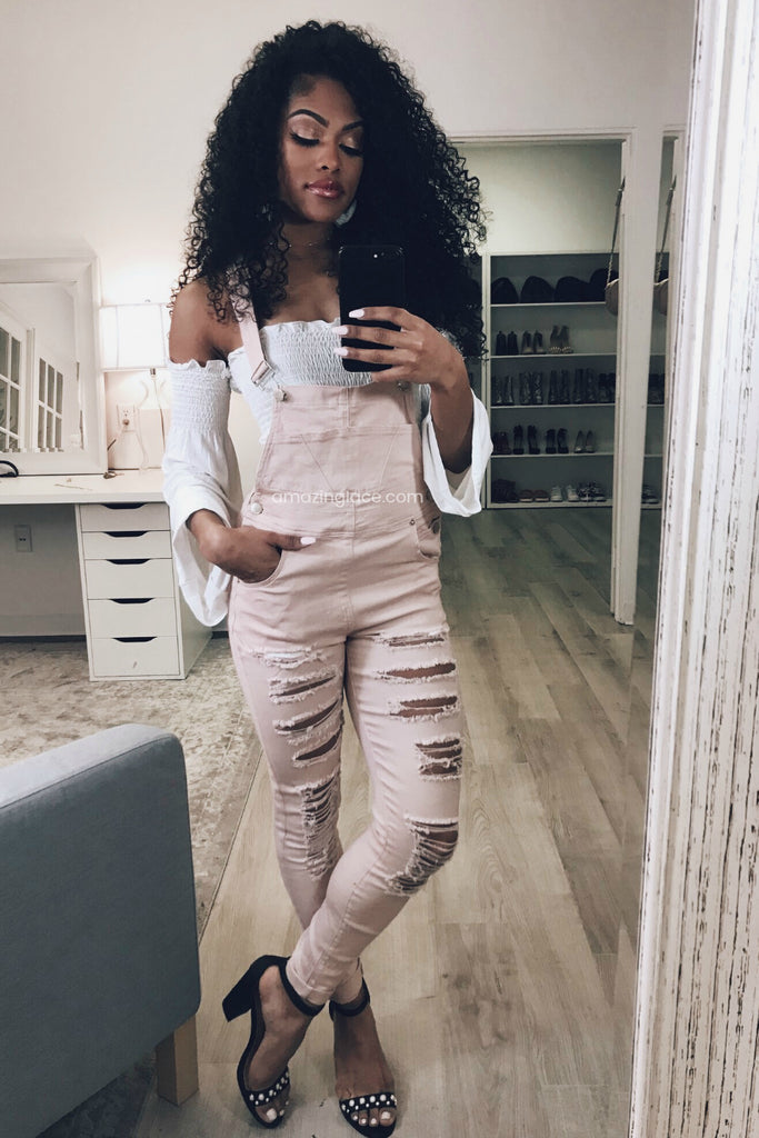 DUST PINK OVERALLS AND CROP TOP OUTFIT