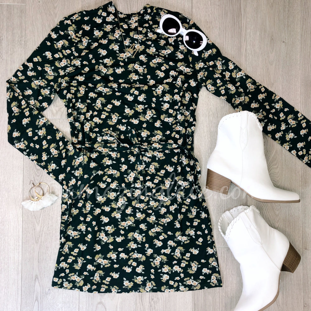 AMUSE SOCIETY FLORAL DRESS AND WHITE WESTERN BOOTIE OUTFIT