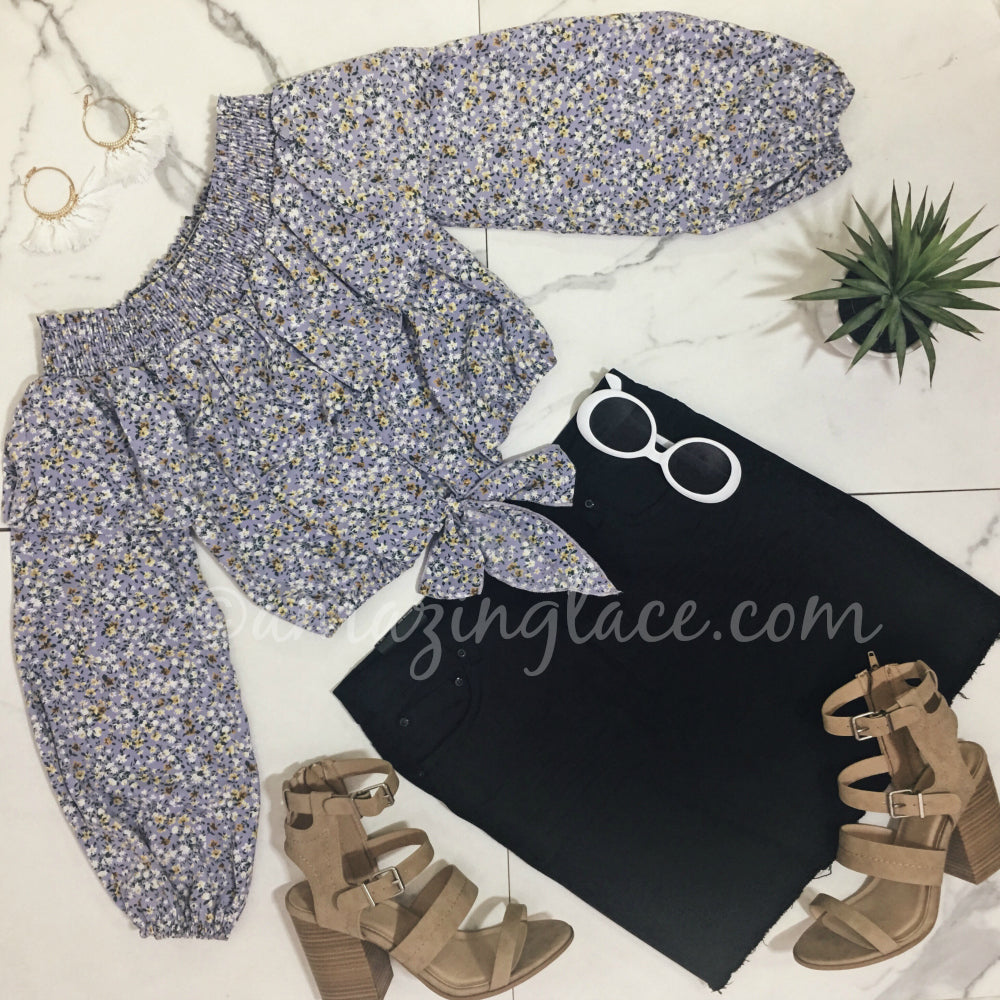 FLORAL OFF SHOULDER TOP AND SKIRT OUTFIT