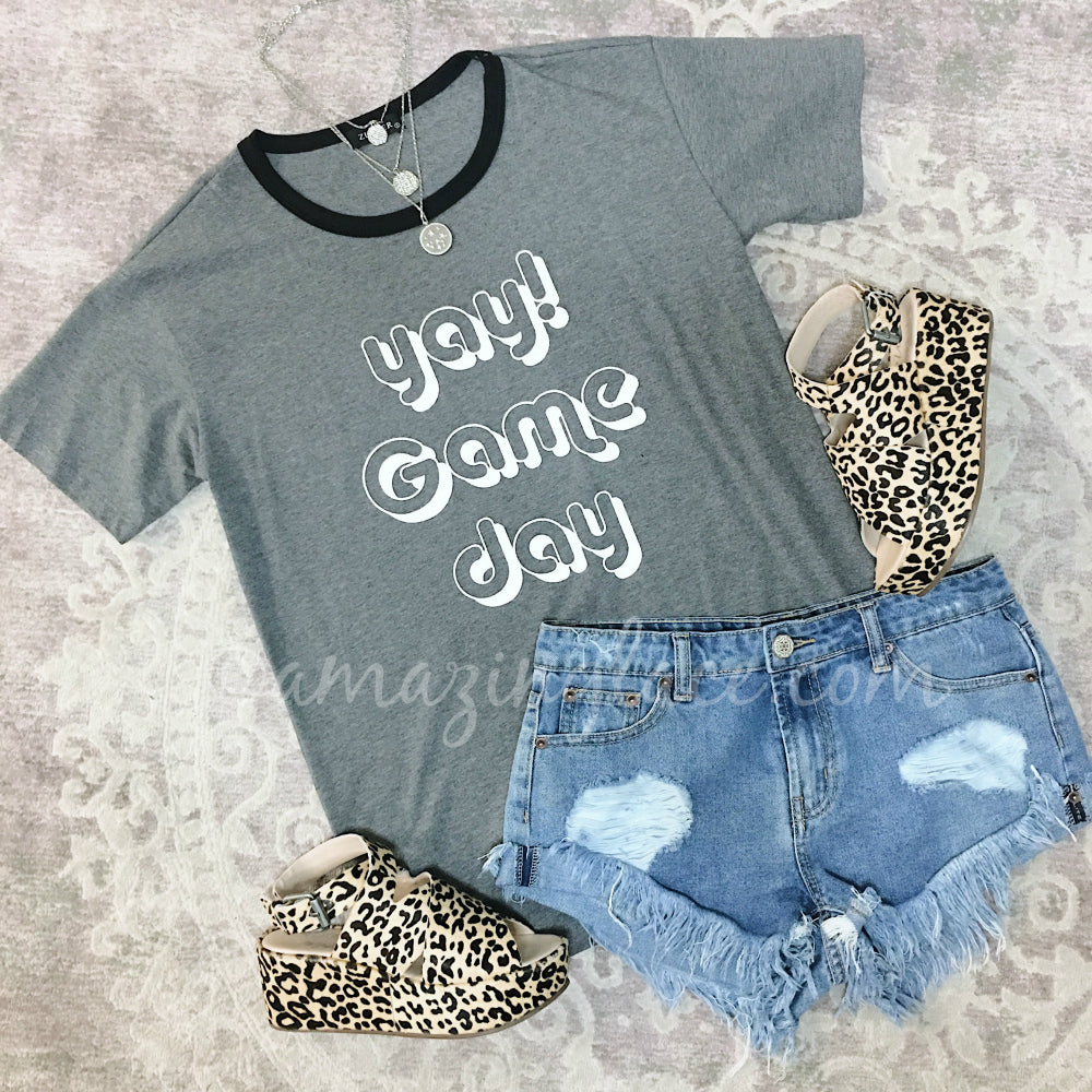 GRAY GAME DAY TEE AND SHORTS OUTFIT