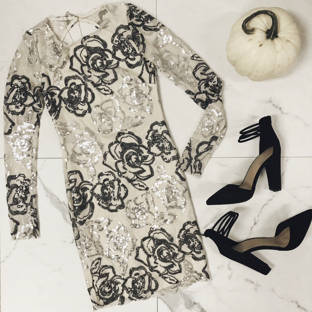 IVORY FLORAL DRESS AND HEELS OUTFIT