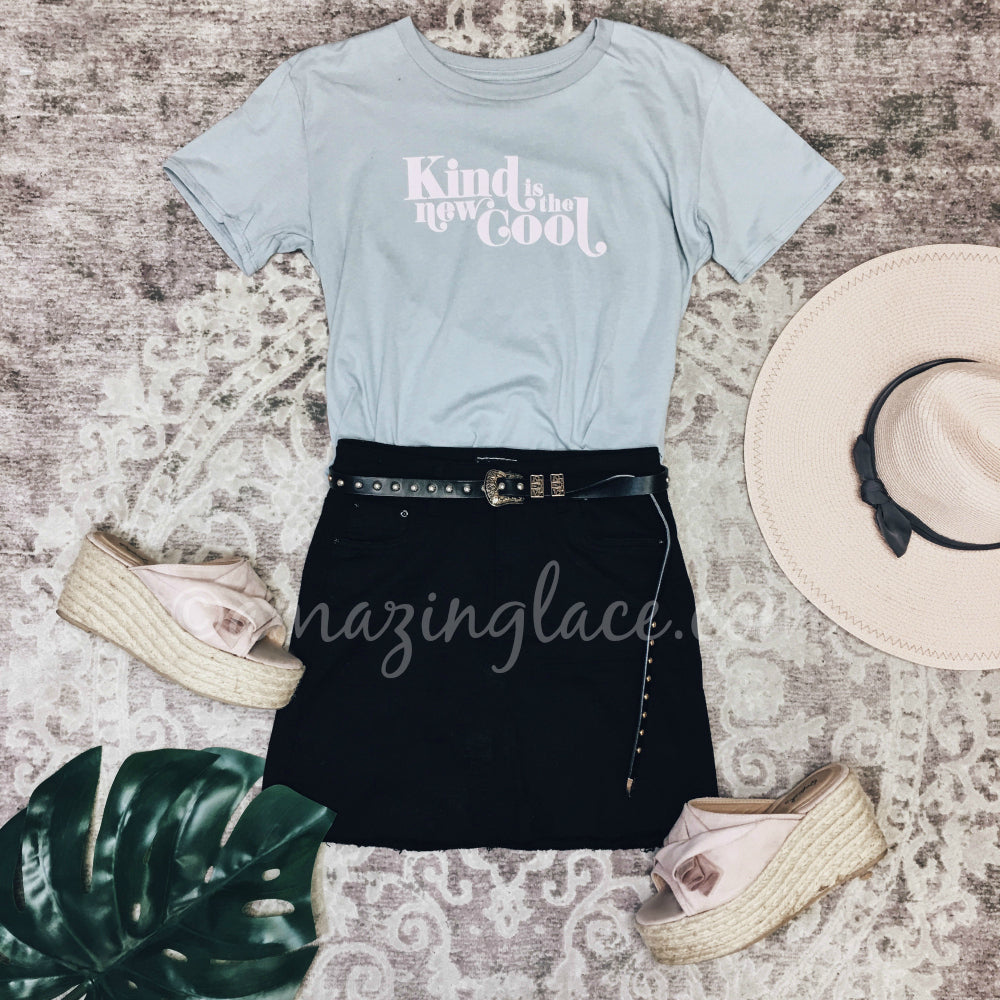 KIND IS THE NEW COOL TOP AND BLACK SKIRT OUTFIT