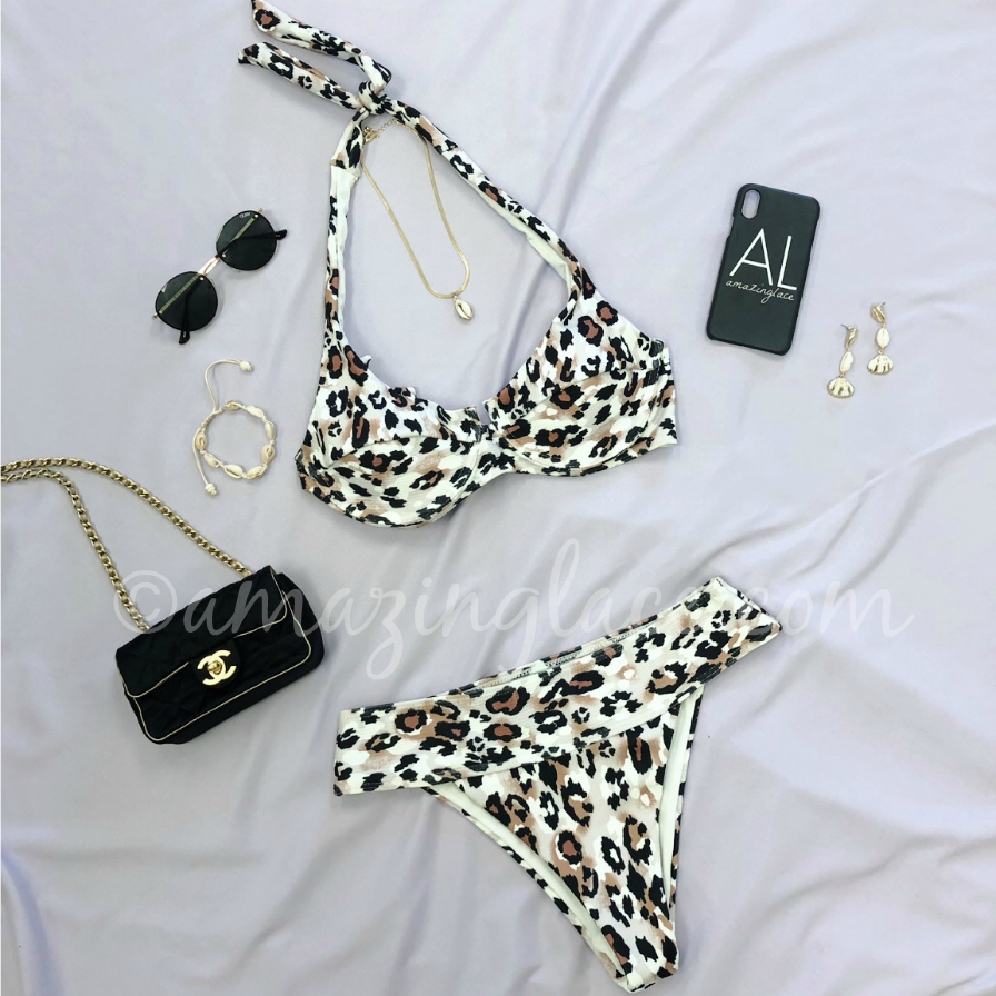 LEOPARD HALTER BIKINI OUTFIT