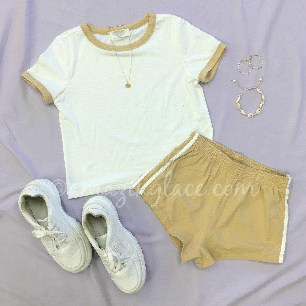 MANGO RINGER TEE AND MANGO SHORTS OUTFIT