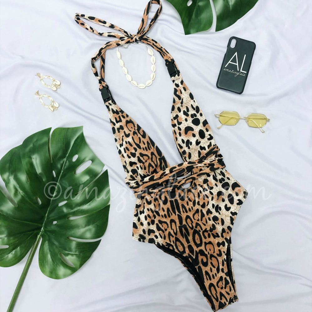 LEOPARD PLUNGING SWIM OUTFIT