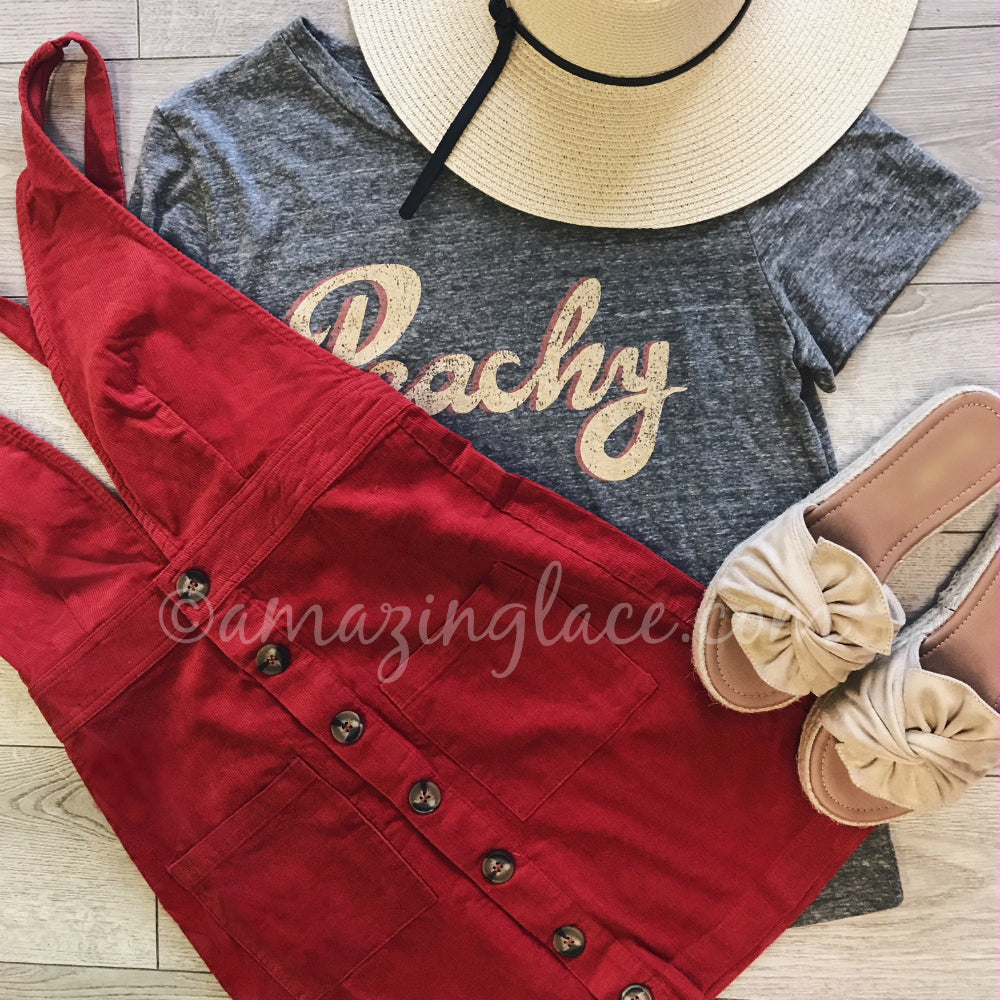 PEACHY TOP AND CORDUROY OVERALL DRESS OUTFIT
