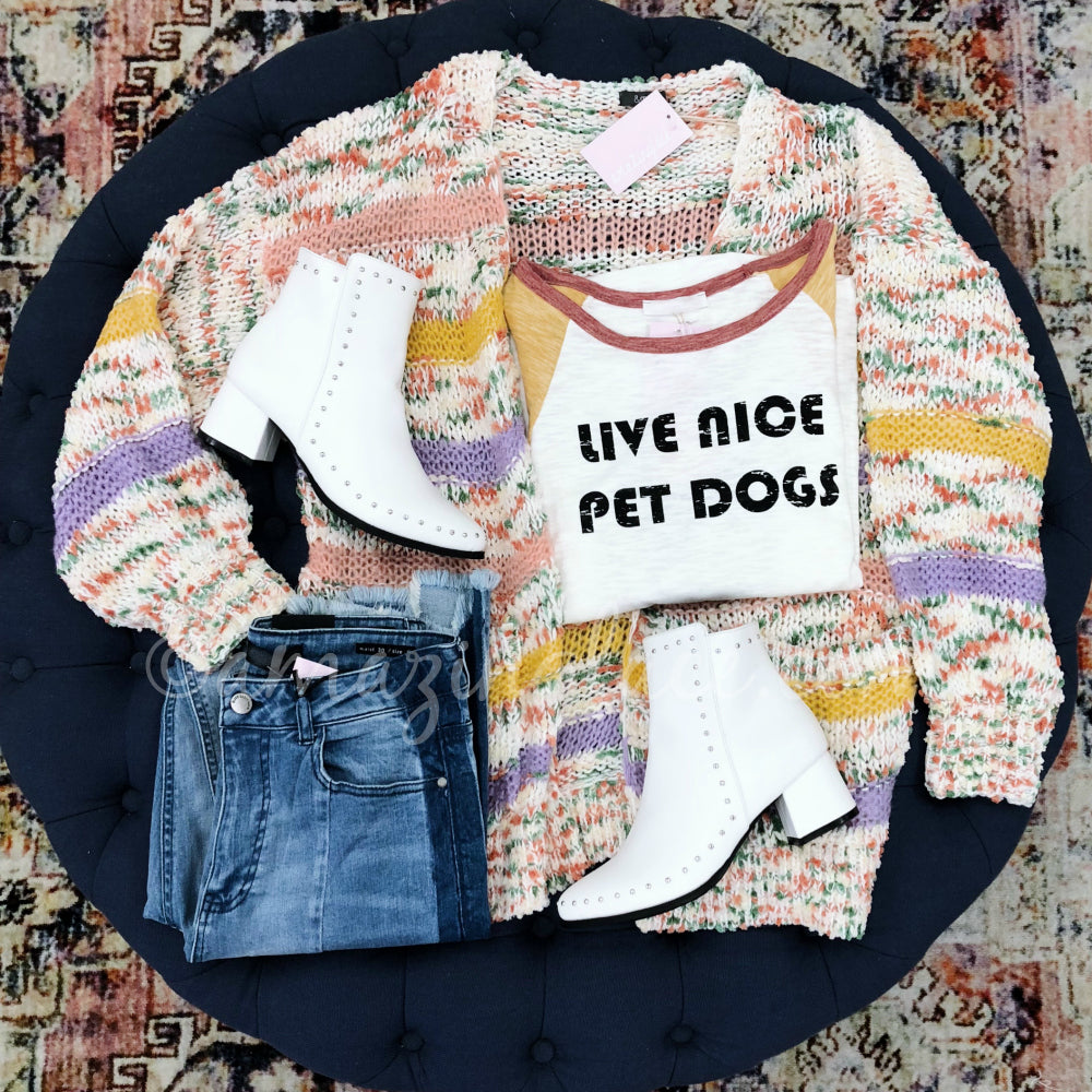 LIVE NICE PET DOGS TEE AND MULTICOLOR CARDIGAN OUTFIT