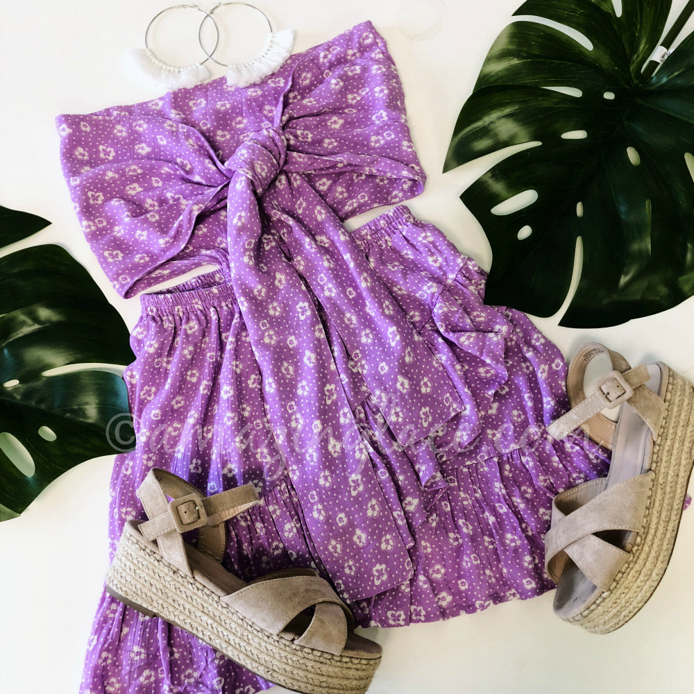 PURPLE KNOT DRESS AND ESPADRILLES OUTFIT
