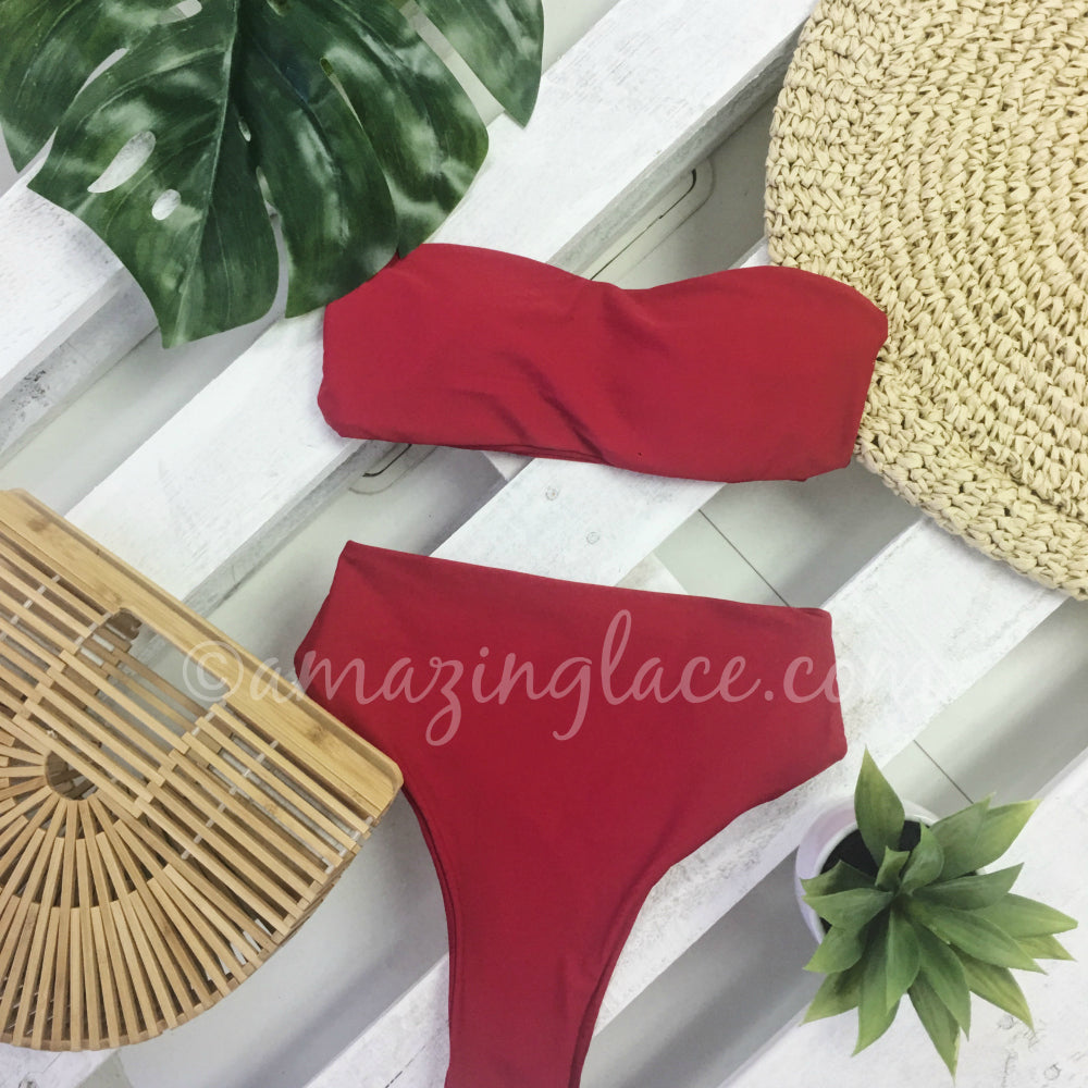 RED HIGH WAIST BIKINI OUTFIT