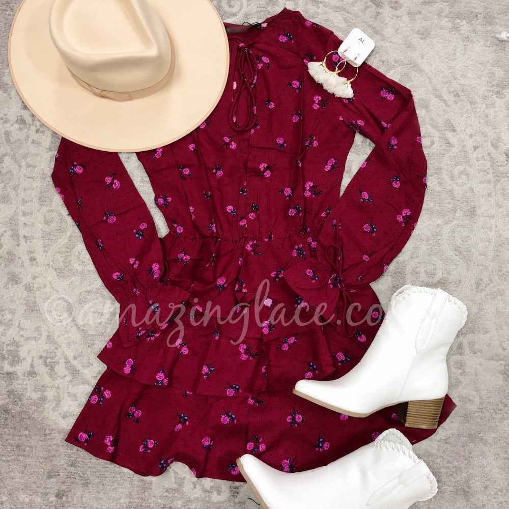RED ROSES DRESS AND WHITE WESTERN BOOTIES OUTFIT