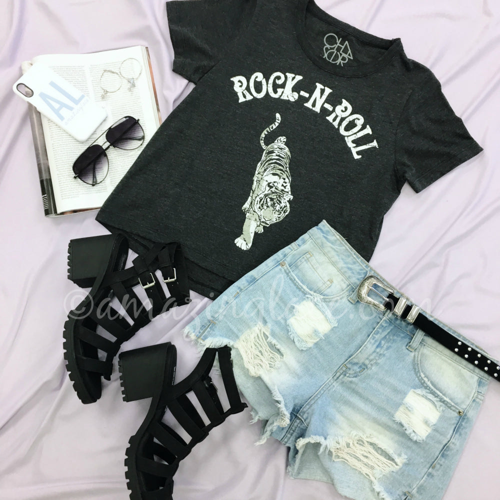 CHASER ROCK N ROLL TEE AND DENIM SHORTS OUTFIT