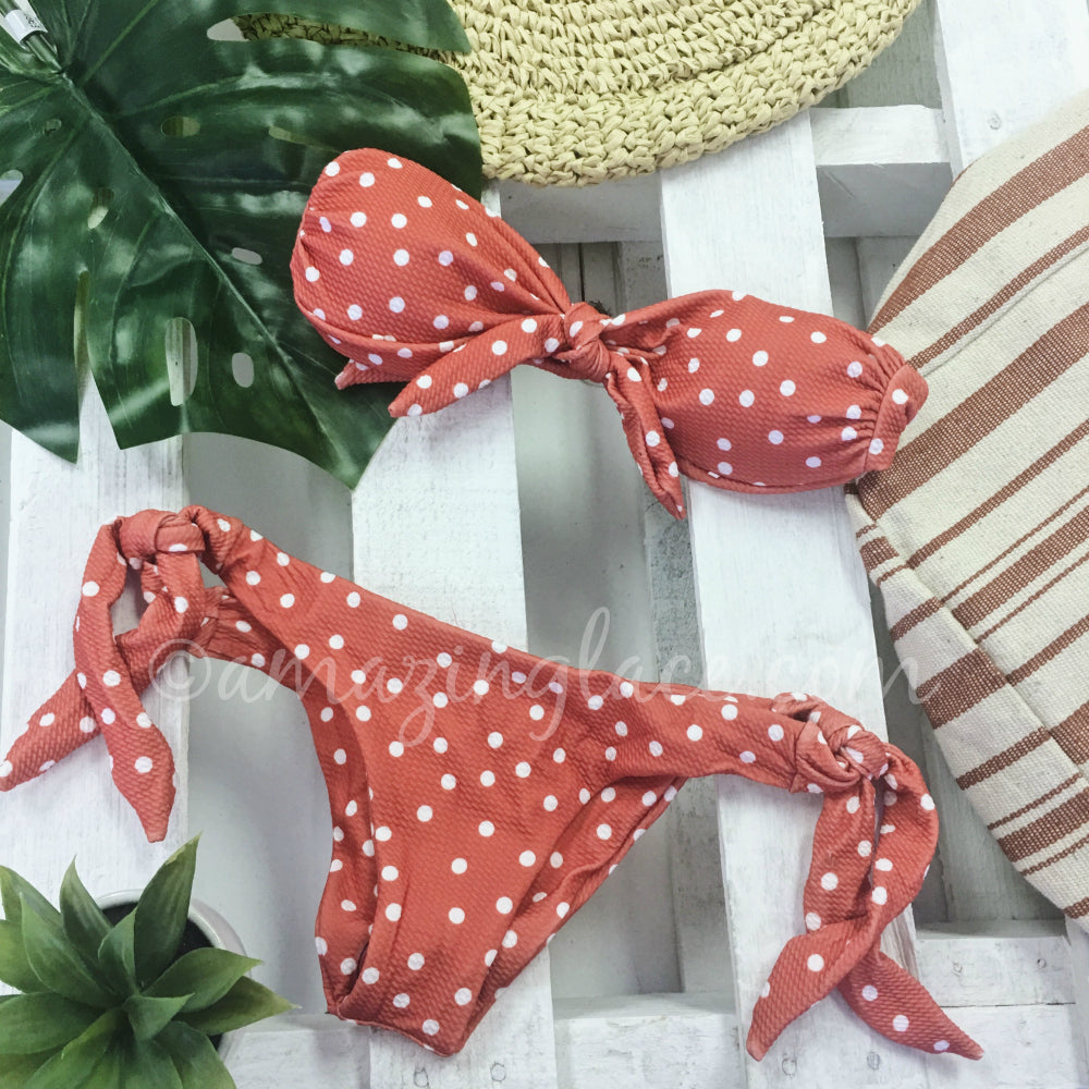 RUST POLKA DOT BIKINI OUTFIT