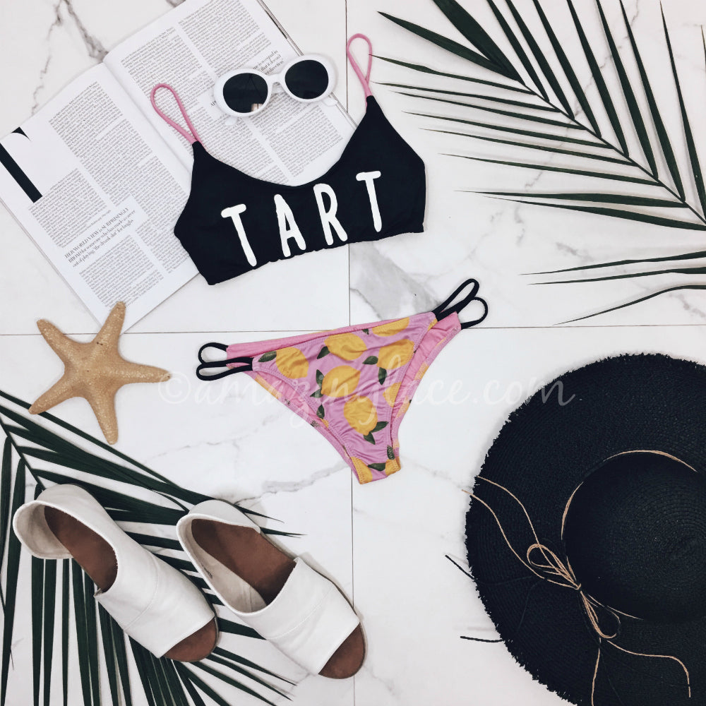CHASER TART LEMON BIKINI WITH WHITE FLAT SANDALS