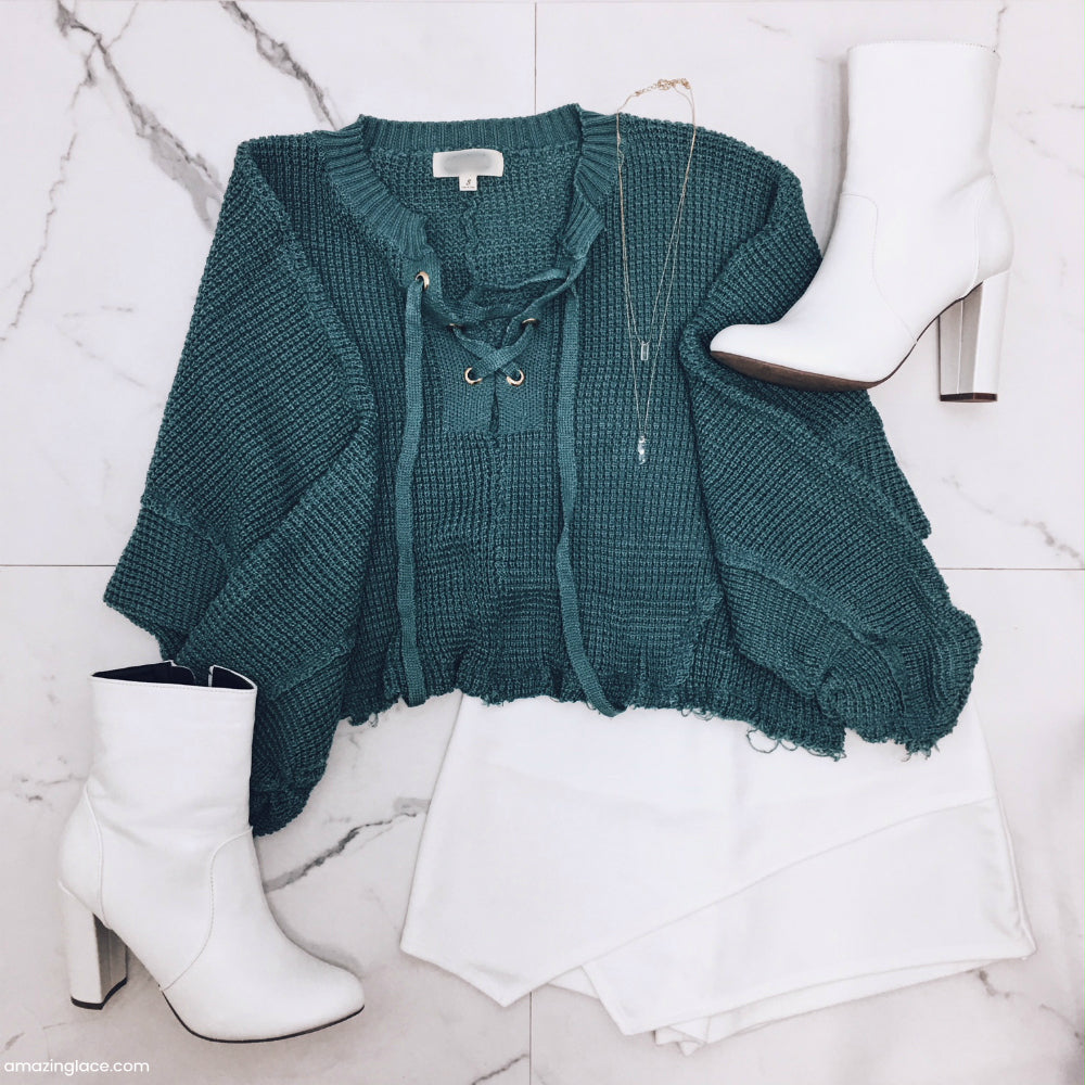 CROPPED SWEATER AND WHITE SKORT AND BOOTIES OUTFIT