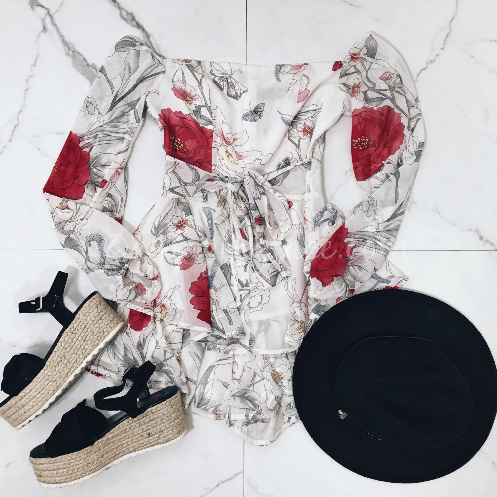 FLORAL ROMPER AND ESPADRILLES OUTFIT