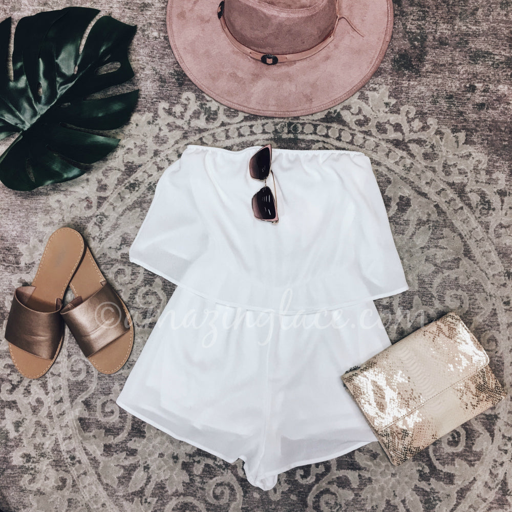 WHITE ROMPER AND PINK HAT OUTFIT