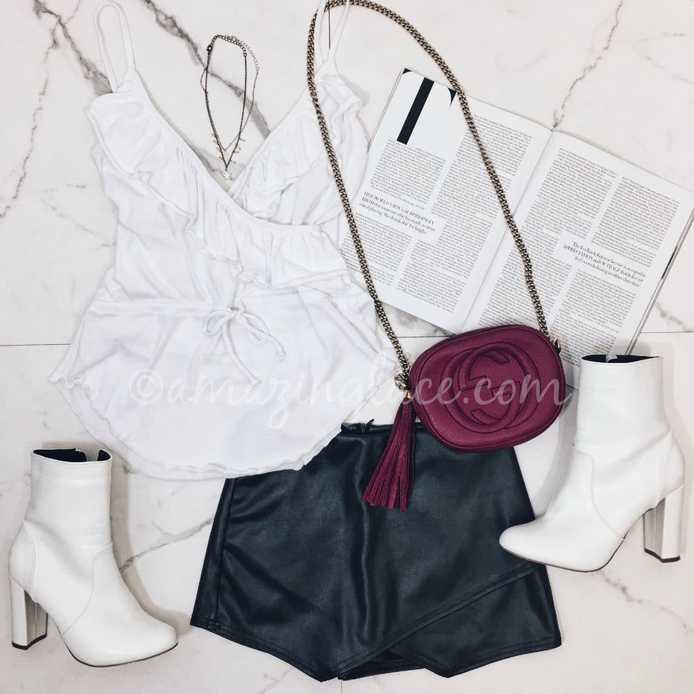 WHITE RUFFLE TOP AND NAVY SKORT OUTFIT