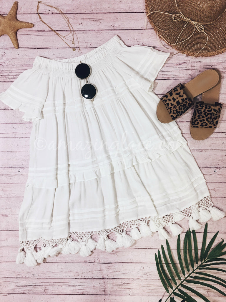 TASSEL DRESS AND SLIDES OUTFIT