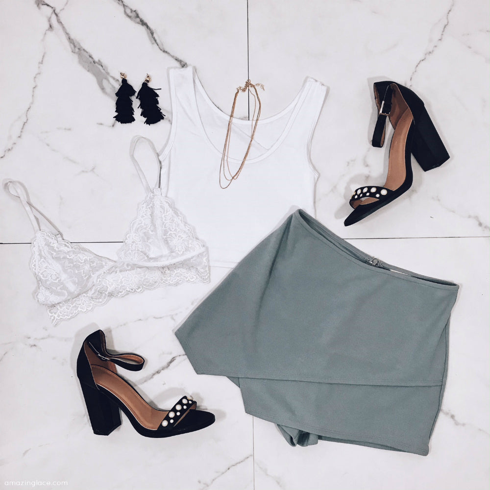 WHITE TANK AND DUSTY BLUE SKORT OUTFIT