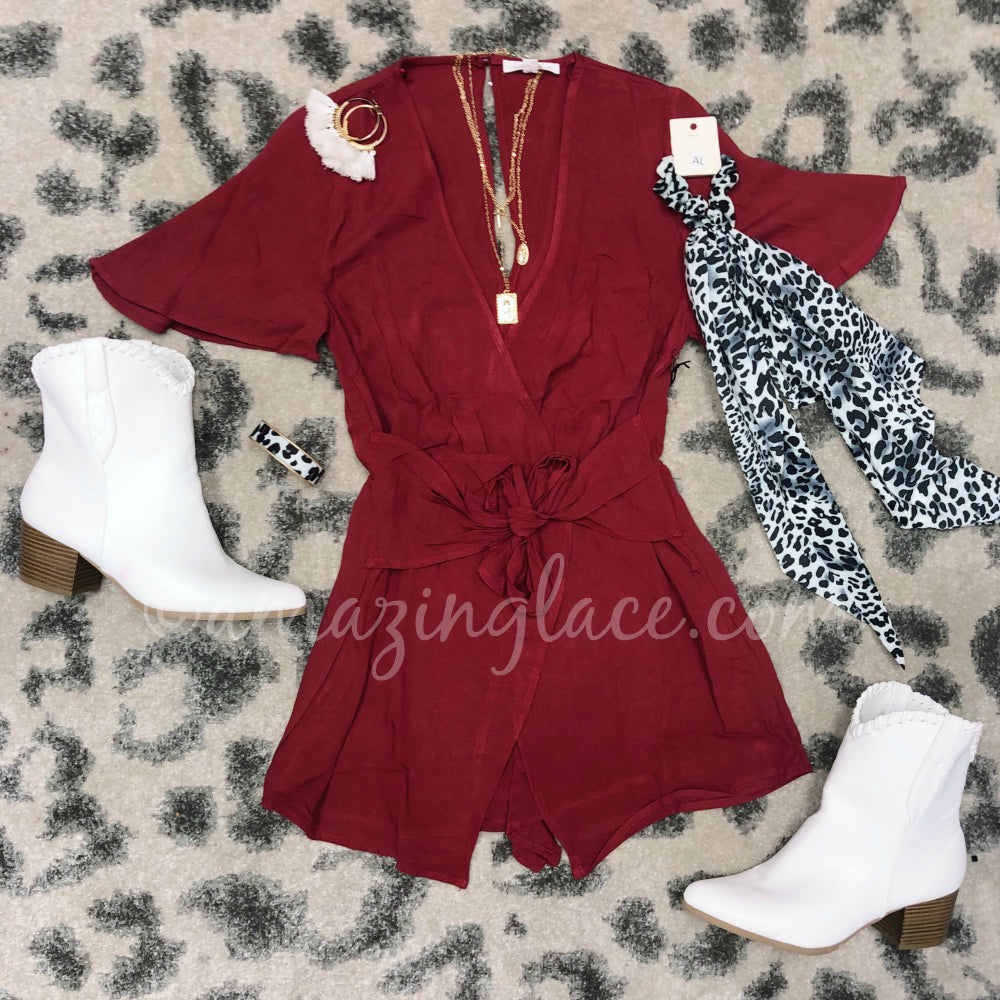 WINE ROMPER AND WHITE WESTERN BOOTIES OUTFIT