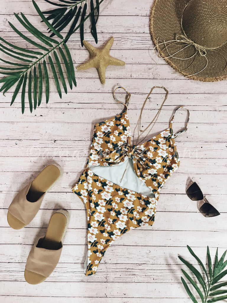 YELLOW FLORAL MONOKINI AND ESPADRILLES OUTFIT