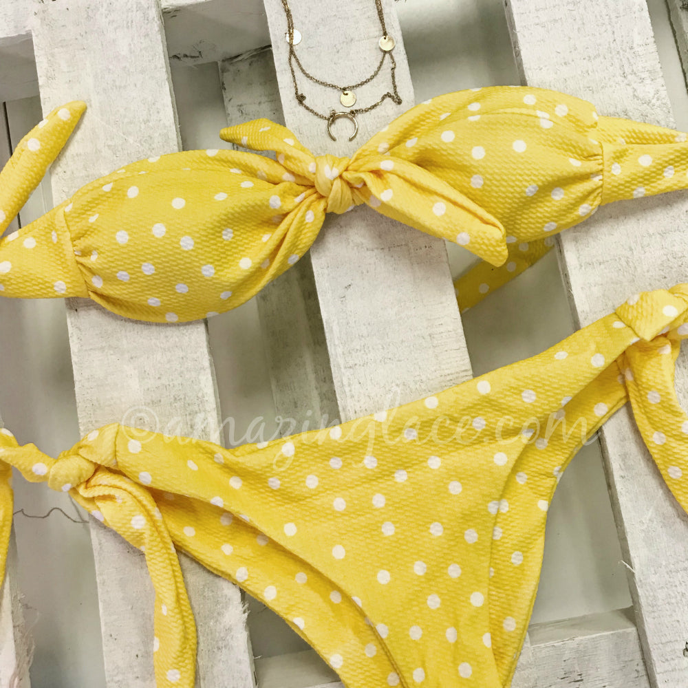YELLOW POLKA DOT BIKINI OUTFIT