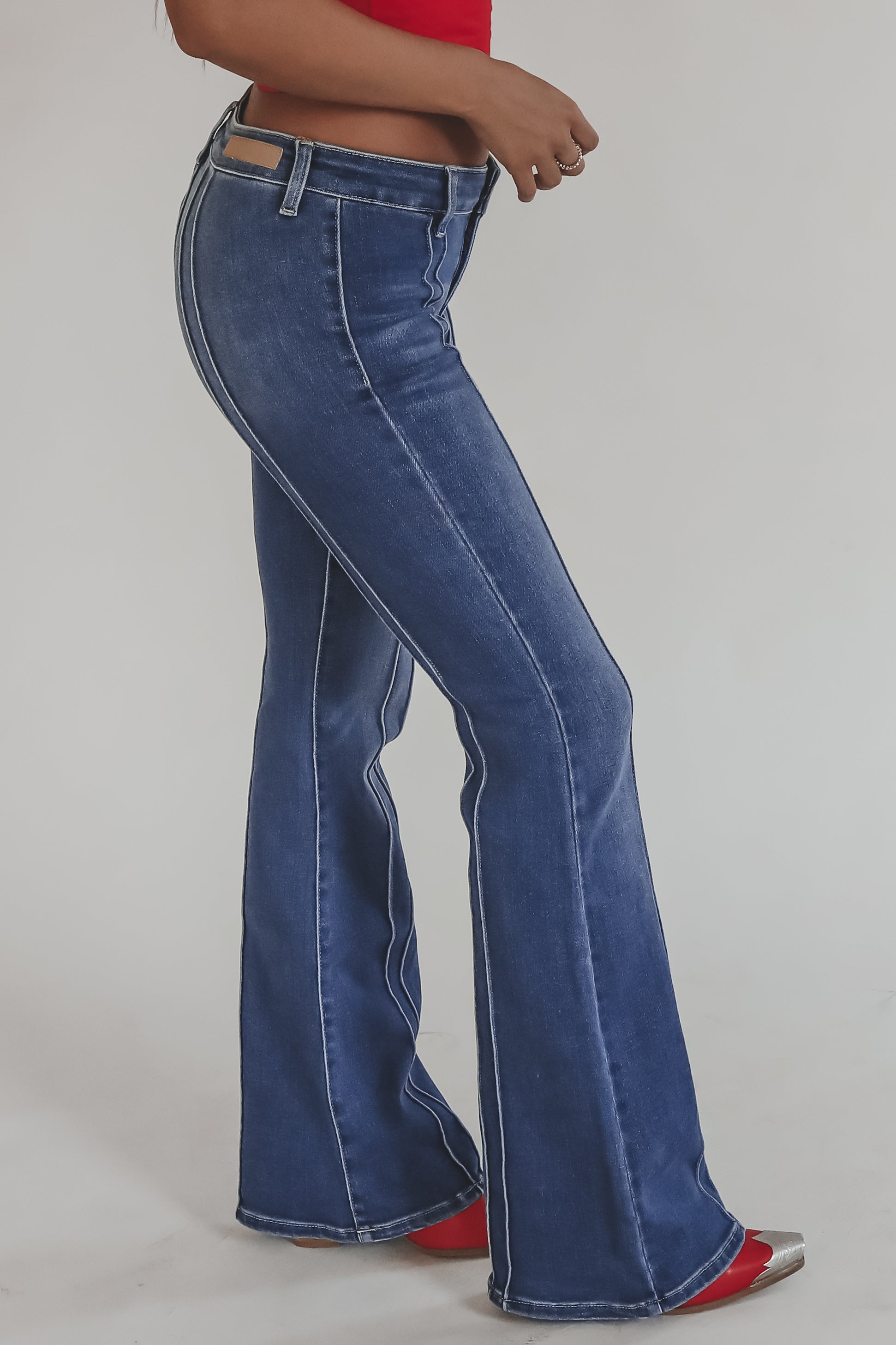 Down For A Good Time Dark Denim Low Rise Flare Pants – Amazing Lace