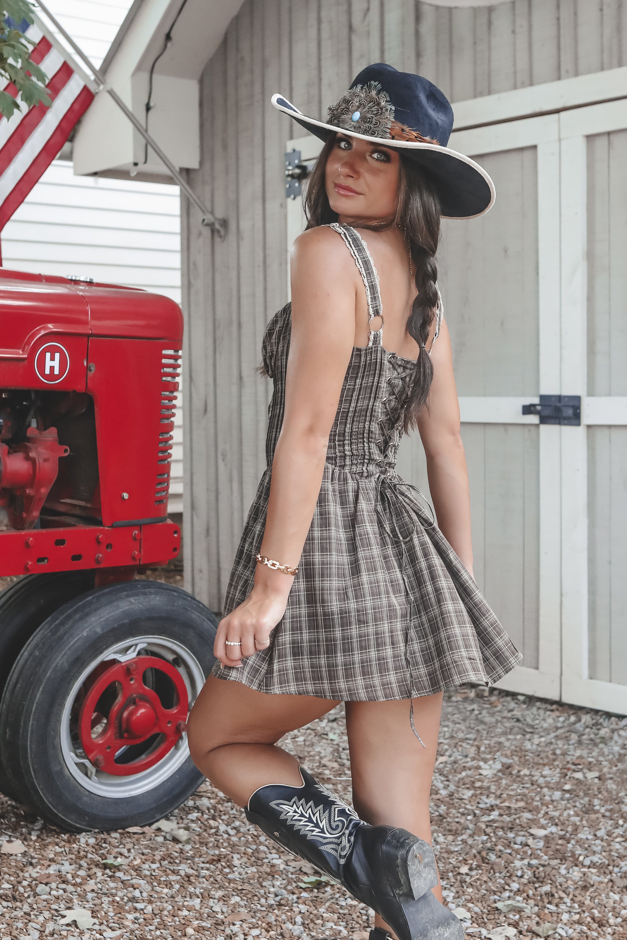Dancing Darlin' Dark Brown Plaid Corset Style Mini Dress  Amazing Lace