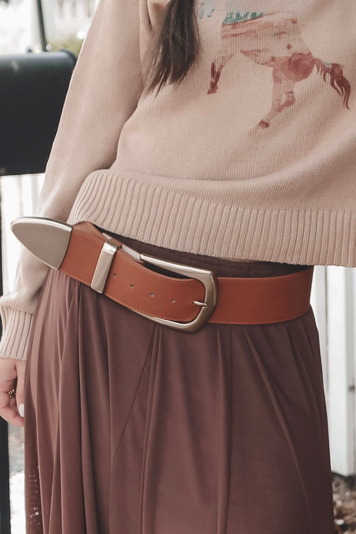 A Statement Was Made Wide Oversized Tan Belt – Amazing Lace display picture 2