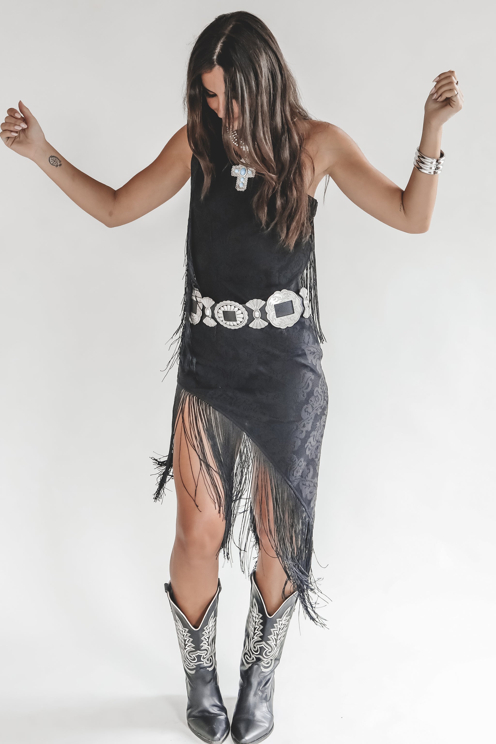 The Party Is Coming Black Lace Fringe Dress S