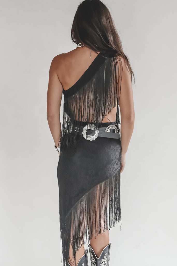 Black fringe party dress