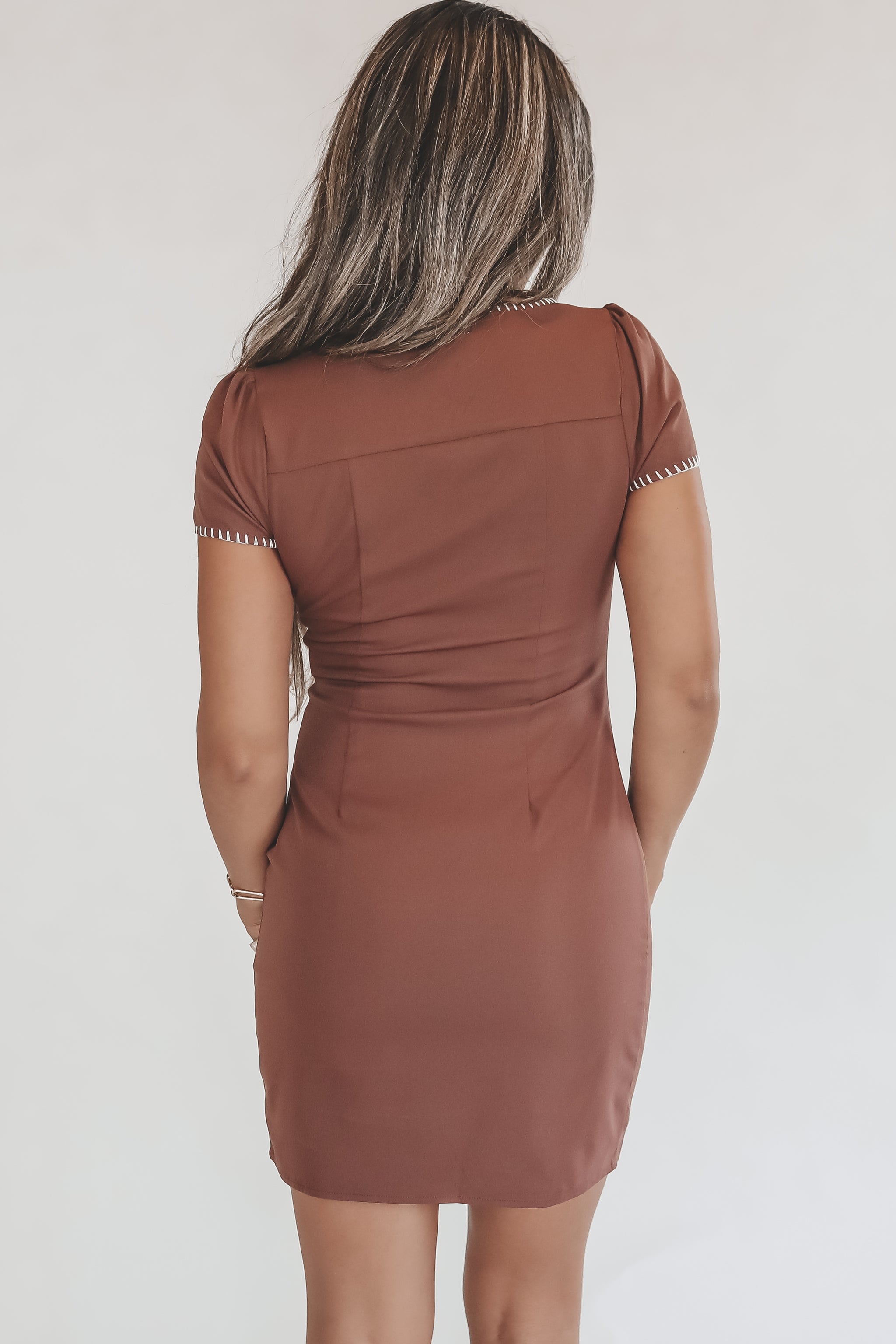 Pairs Well with Wine Brown Embroidered Floral Short Sleeve Dress Xs