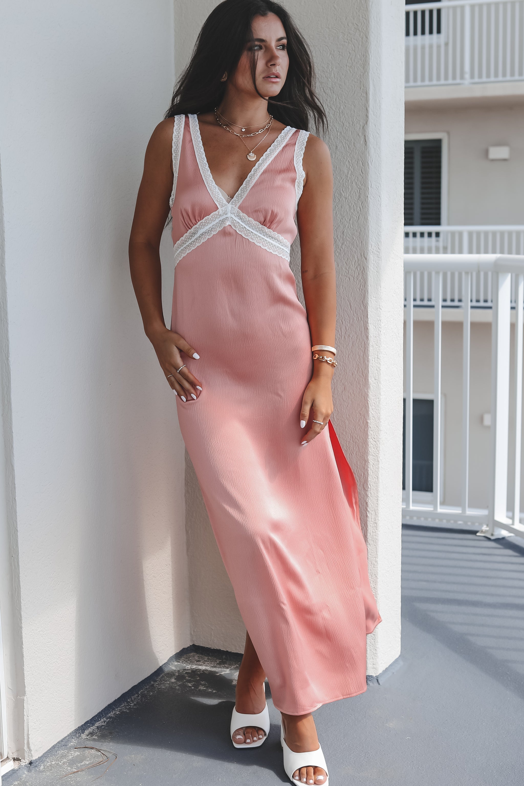 Deal Summertime Plus One Rose Satin Maxi Dress M