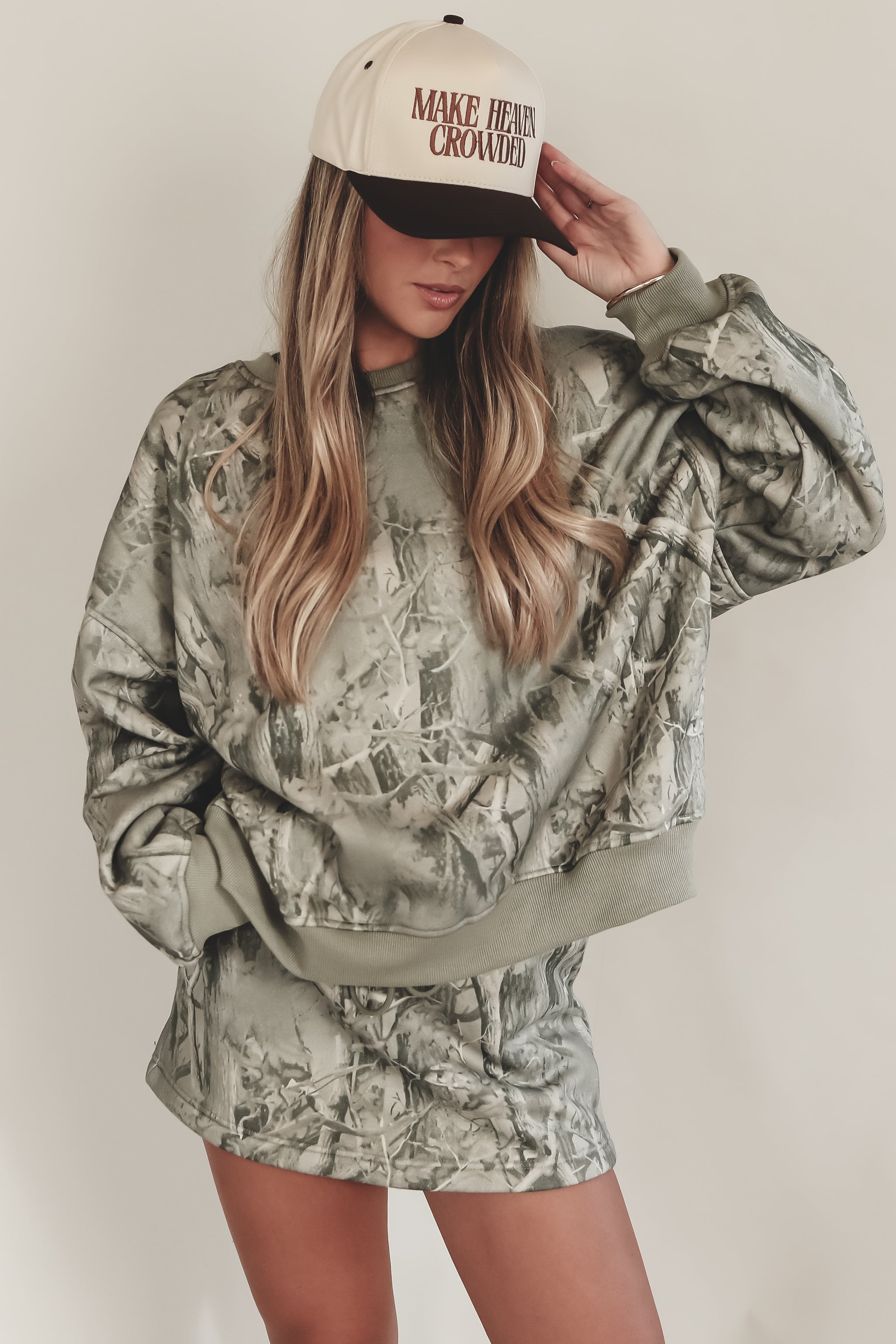 Airport Crush Oversized Camo Crewneck Pullover Sweatshirt