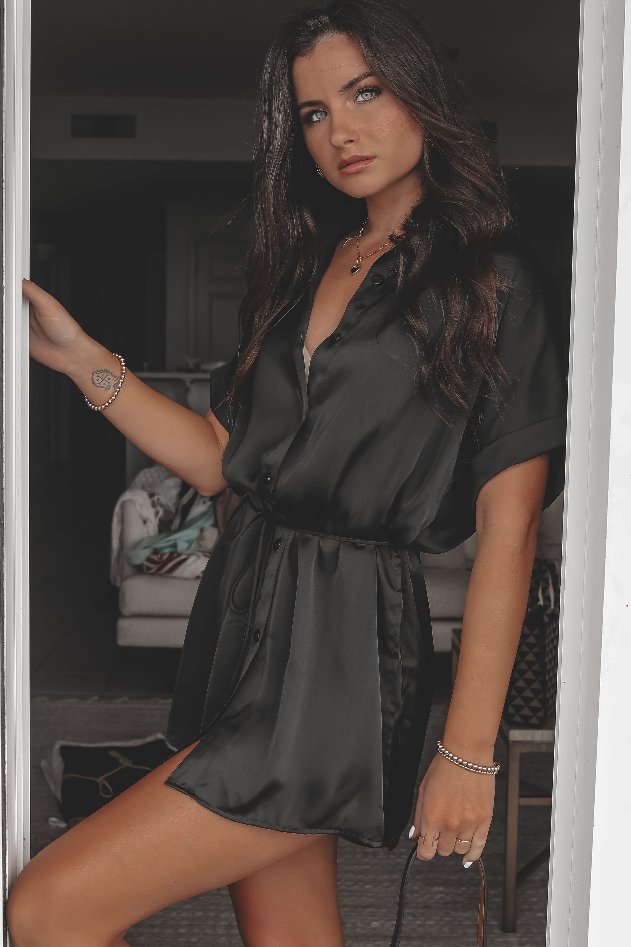 The Beverly Satin Short Sleeve Romper Dress – Amazing Lace