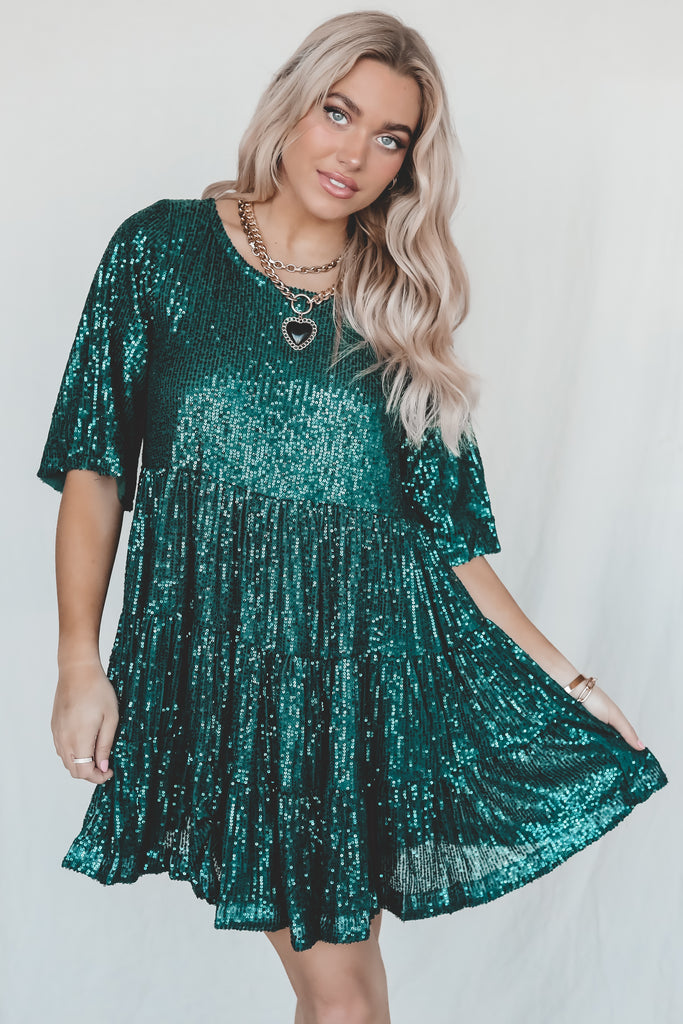 My Queen Sequin Green Babydoll Dress Amazing Lace My Queen Sequin Green Babydoll Dress Amazing Lace