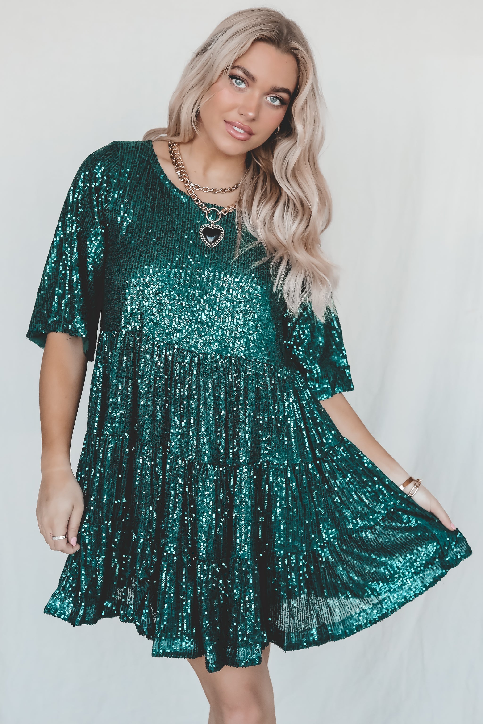 My Queen Sequin Green Babydoll Dress – Amazing Lace