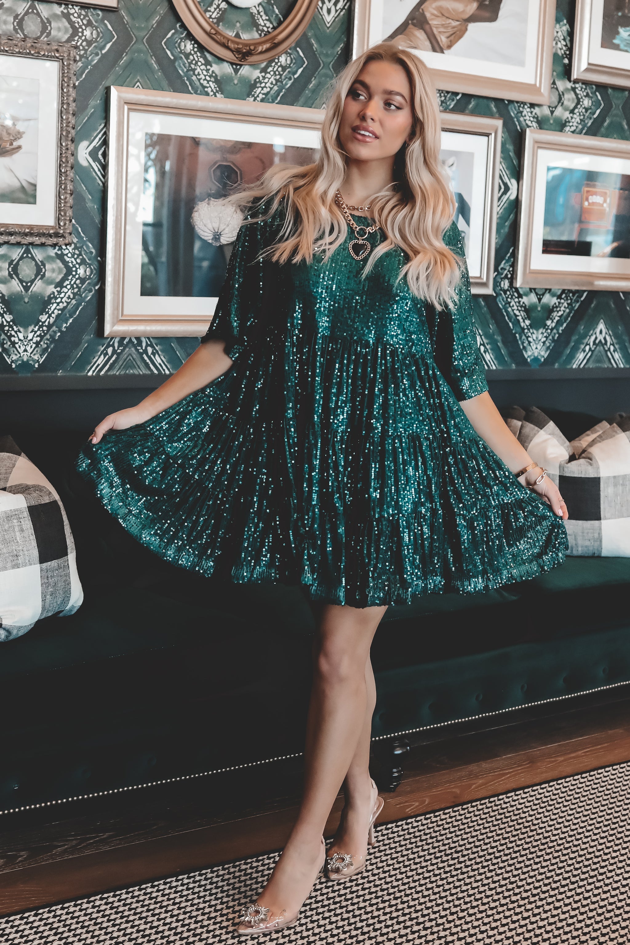 My Queen Sequin Green Babydoll Dress – Amazing Lace